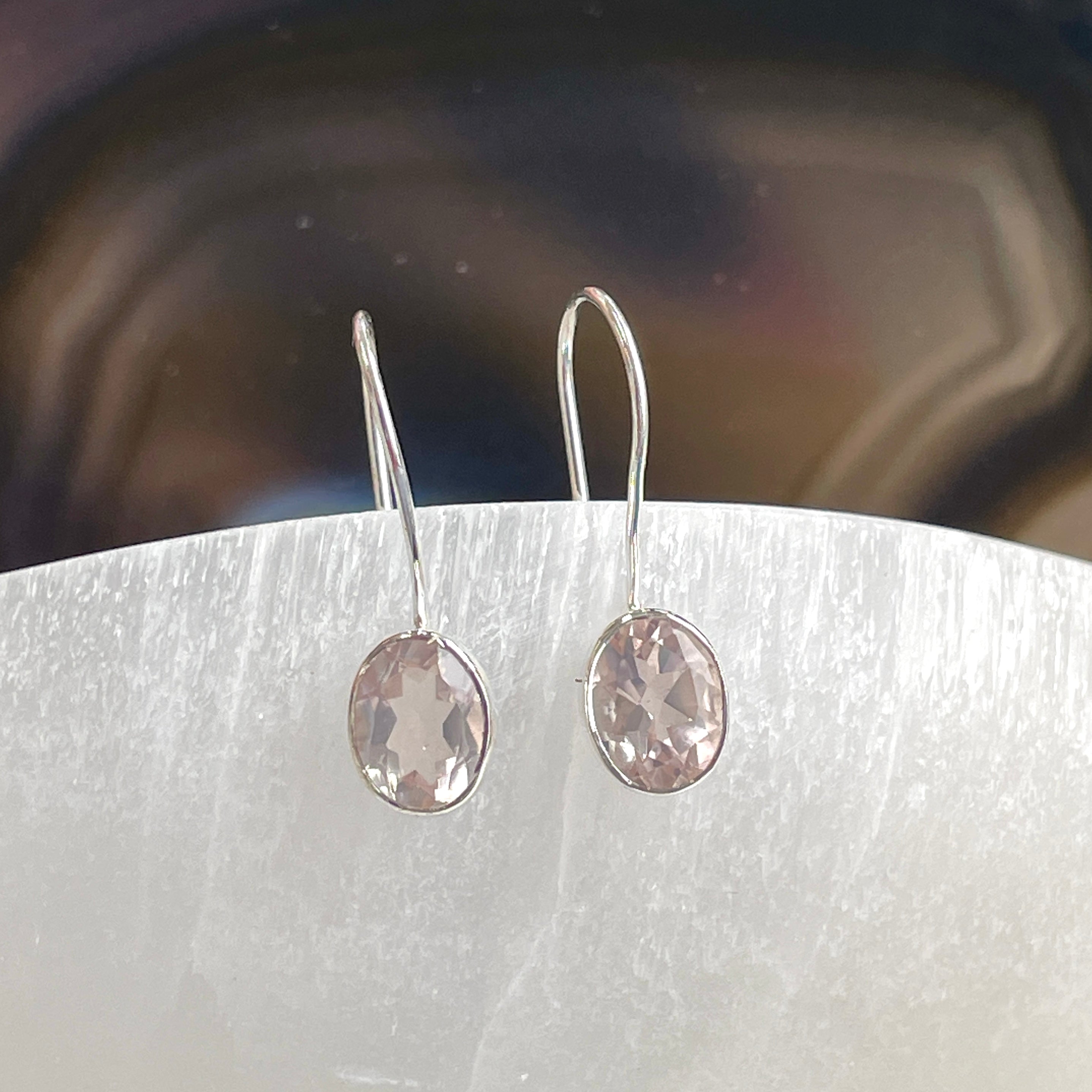 Sterling Silver Earrings - Rose Quartz - Oval Sterling Silver Earrings - Rose Quartz - Oval